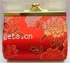 Satin Wallet, Rectangle, with flower pattern, red 